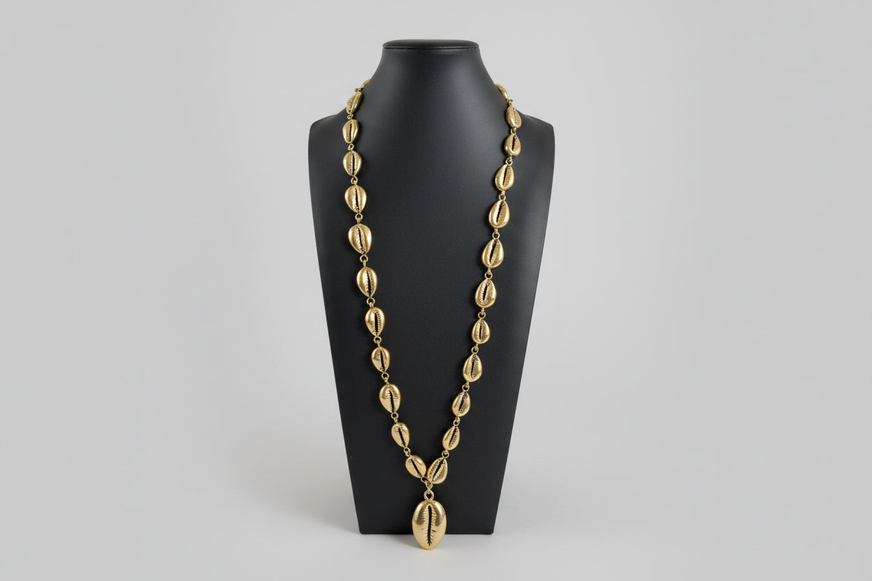 Brass Cowrie Prosperity Necklace – African Currency Statement Jewelry