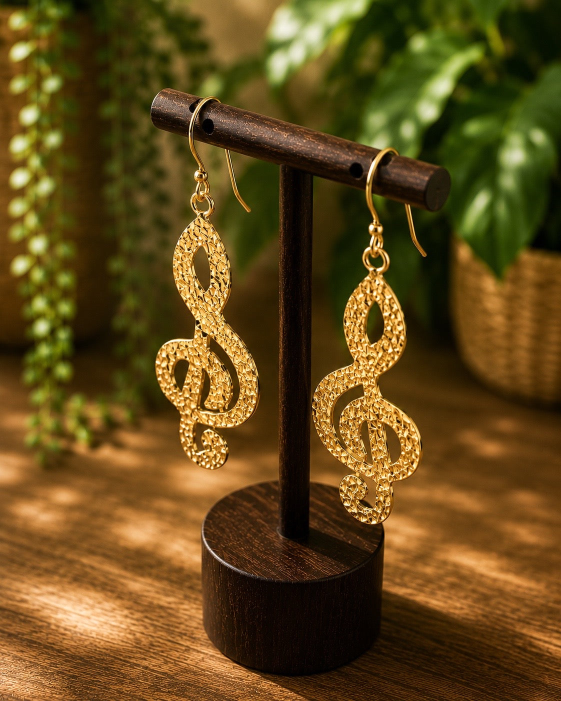 Treble Clef Brass Earrings