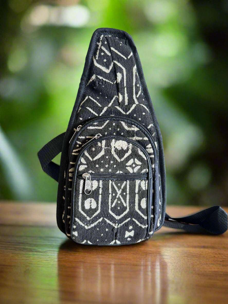 African Mud Cloth Crossbody Bag – Unisex Sling Bag | Adjustable Shoulder Chest Bag - ONYX MODE