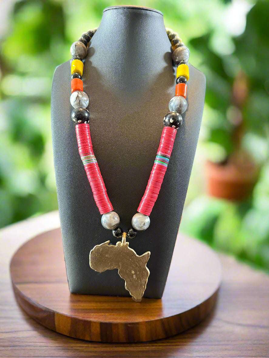 Brass & Beaded Pendant Necklaces – Handmade in Ghana | African Statement Jewelry - ONYX MODE