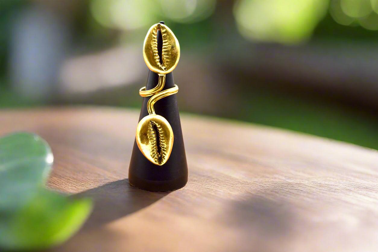 African Cowrie Shell Brass Rings - Ocean Elegance (2 Styles) - ONYX MODE