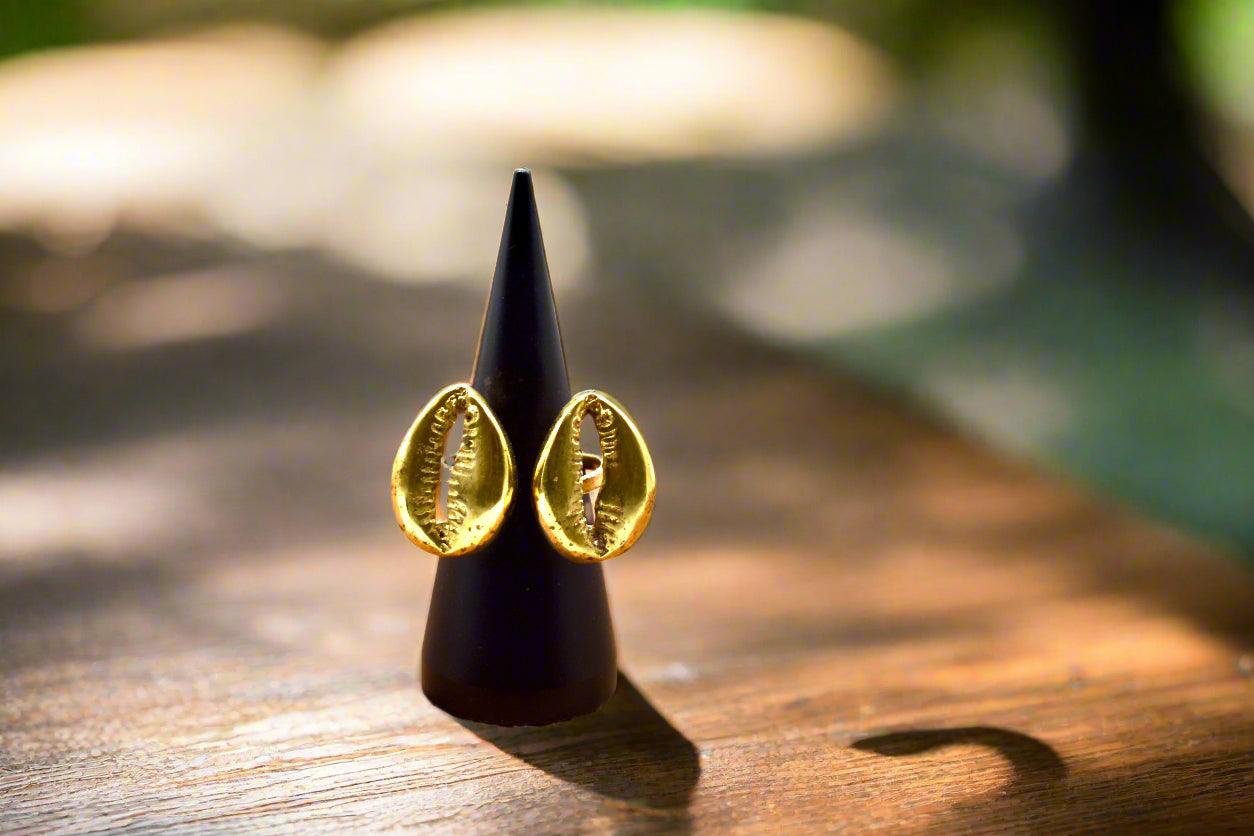 African Cowrie Shell Brass Rings - Ocean Elegance (2 Styles) - ONYX MODE