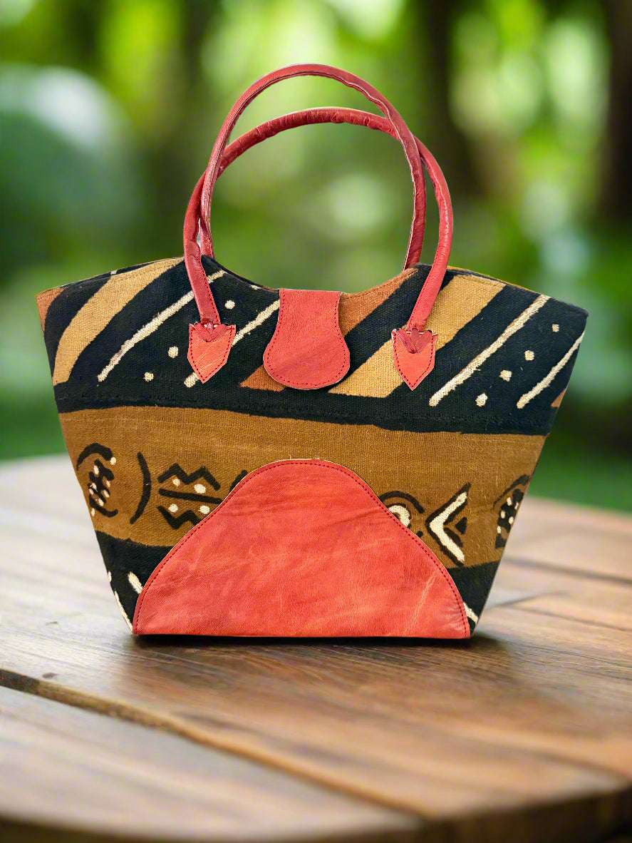Mudcloth & Leather Handbag – Handmade in Ghana, African Bògòlanfini Purse - ONYX MODE