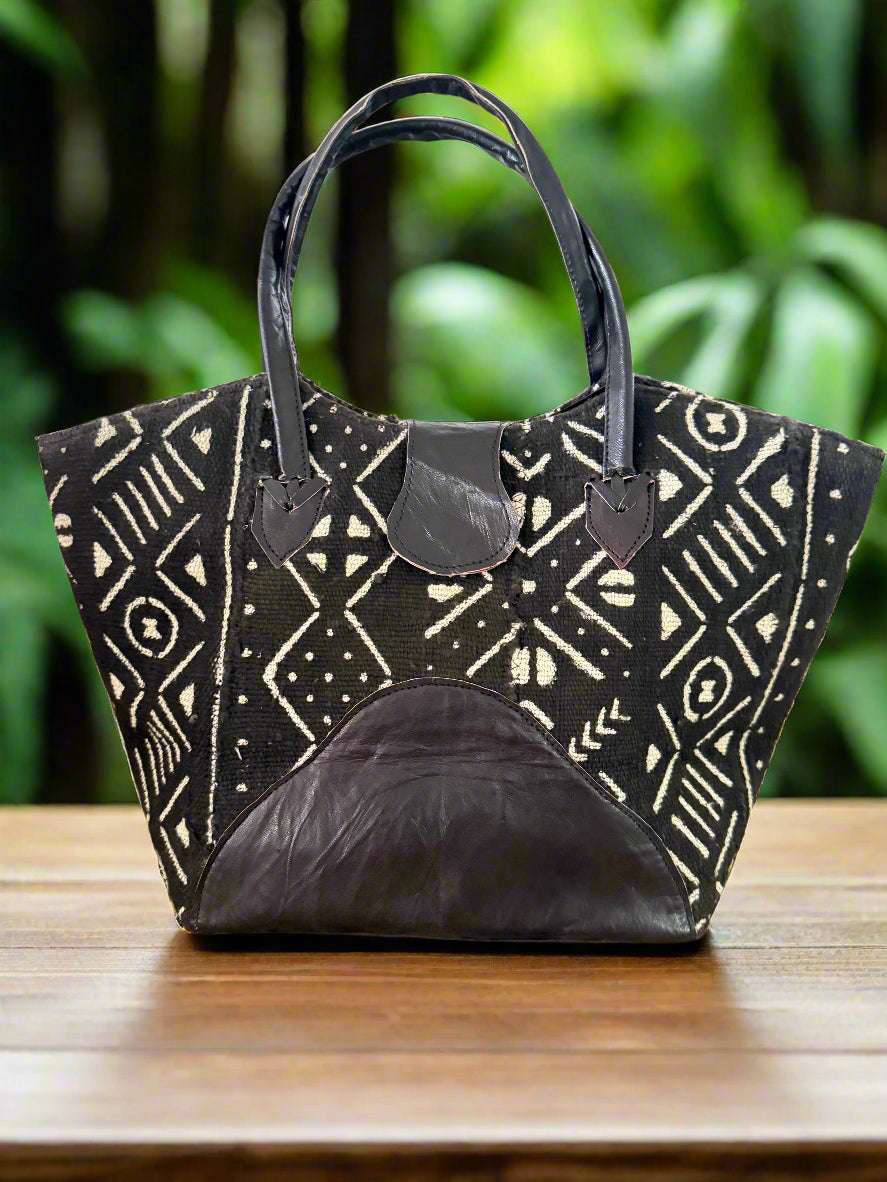 Mudcloth & Leather Handbag – Handmade in Ghana, African Bògòlanfini Purse - ONYX MODE