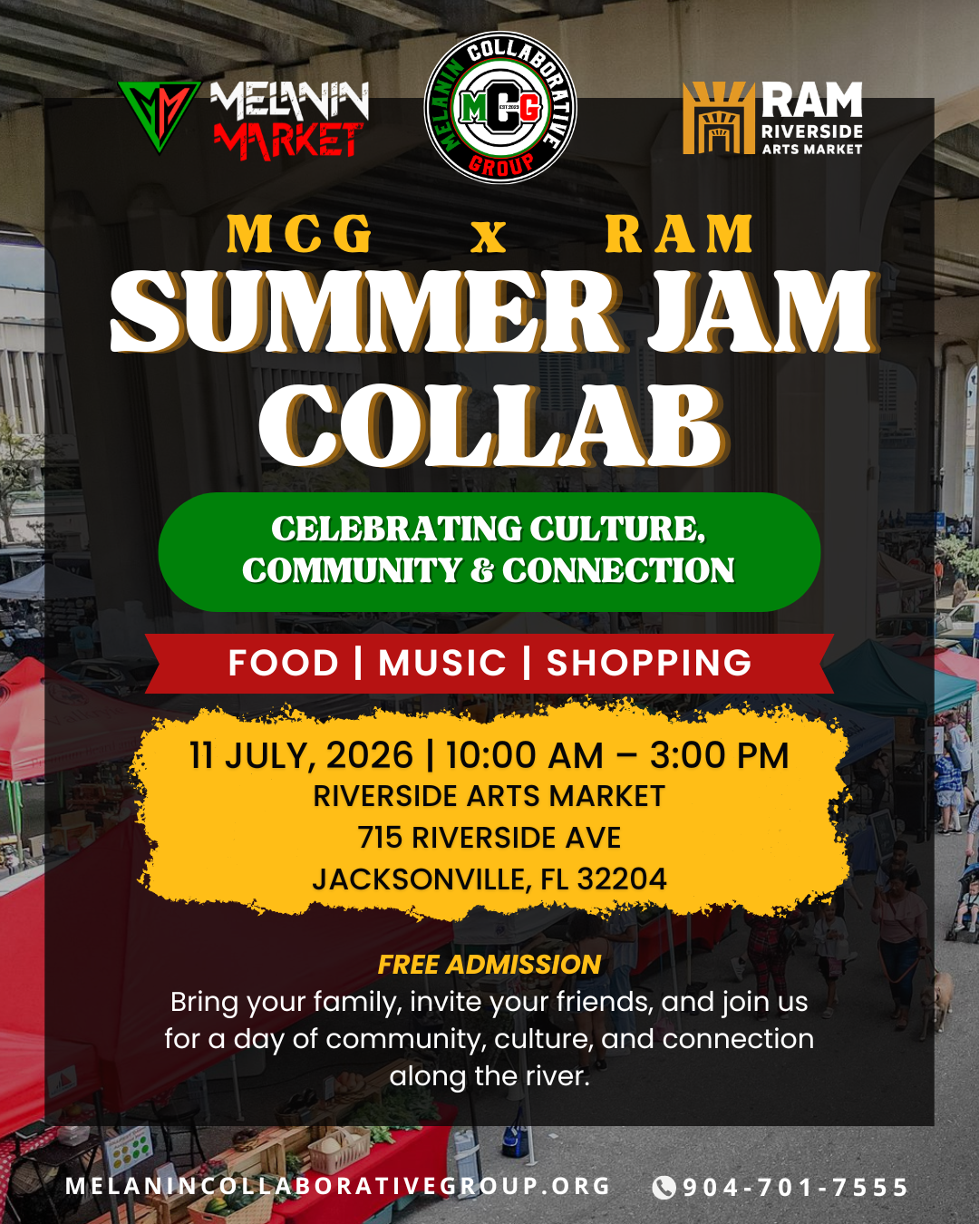 MCG x RAM Summer Jam Collab | Riverside Arts Market Jacksonville Event Flyer 