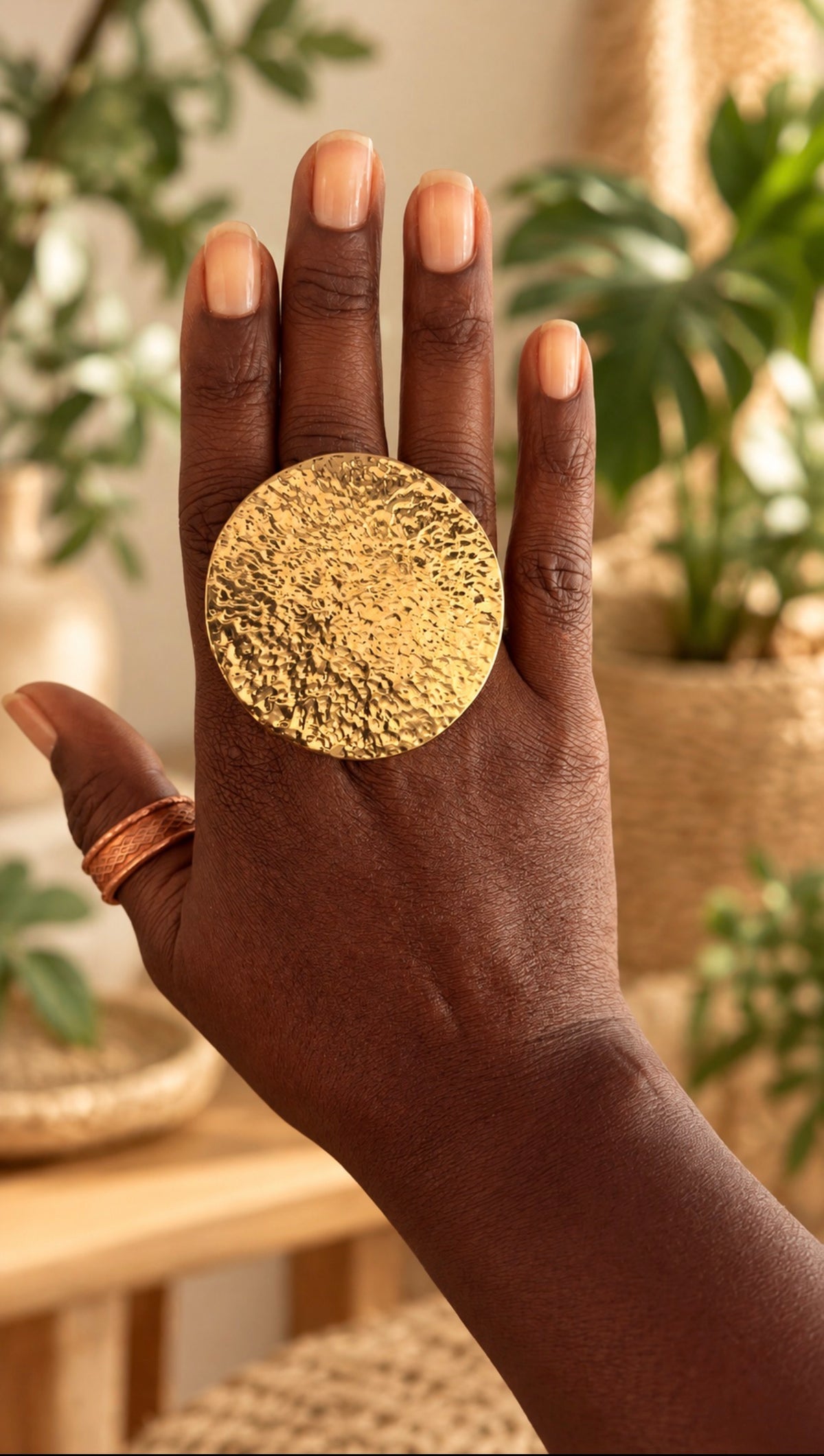 Hammered Circle Brass Statement Ring