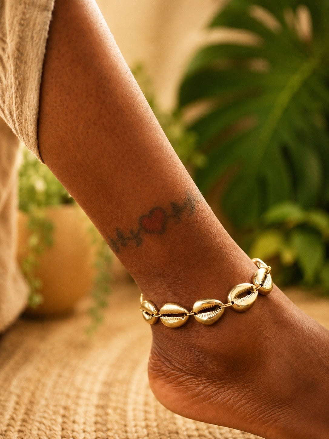 Brass Cowrie Shell Convertible Bracelet Anklet