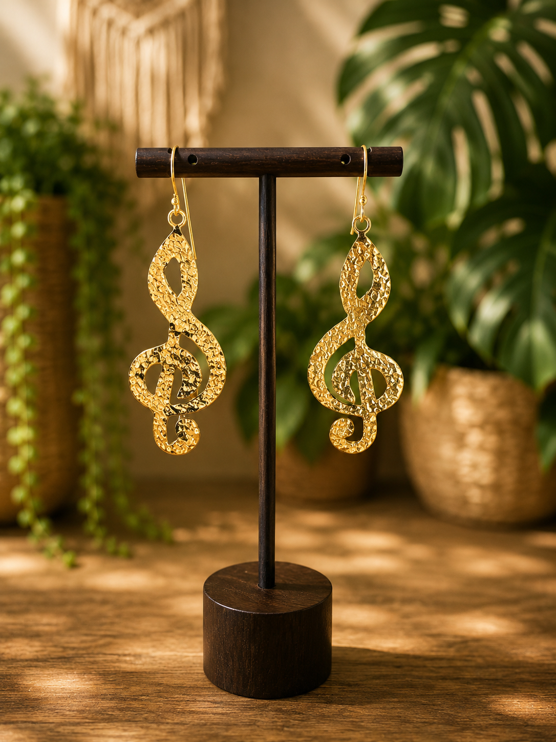 Treble Clef Brass Earrings