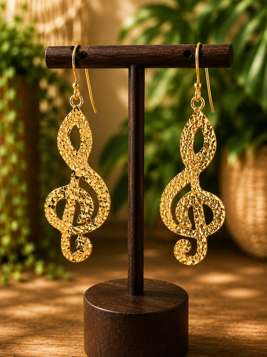 Treble Clef Brass Earrings