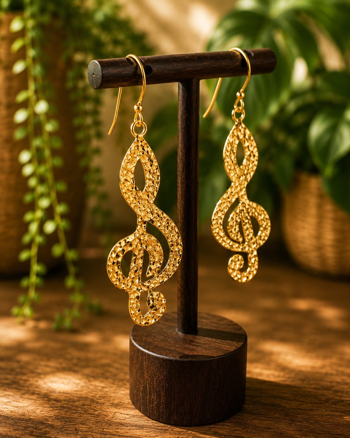 Treble Clef Brass Earrings