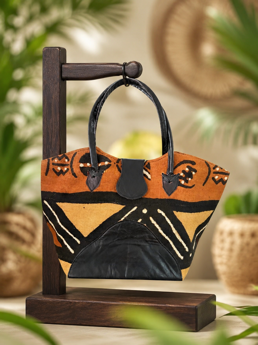 Mudcloth Leather Handbag