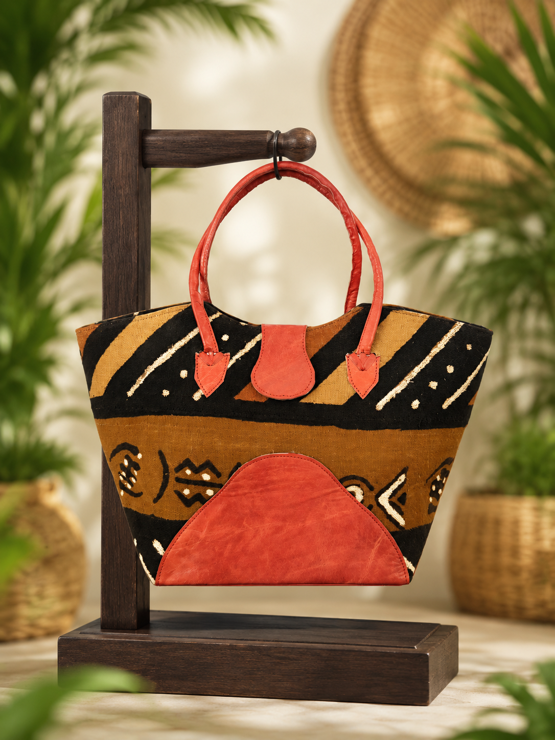 Mudcloth Leather Handbag