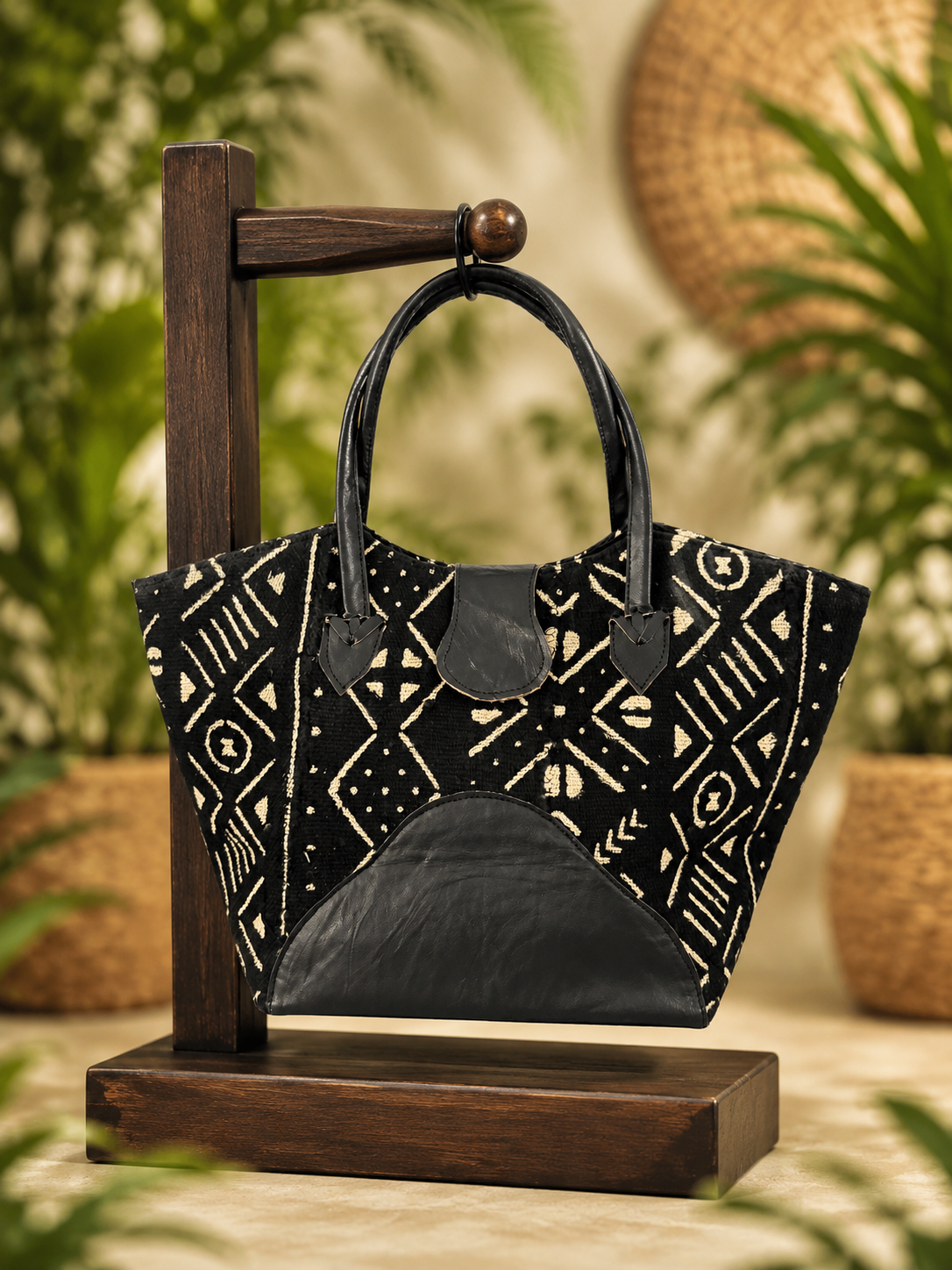 Mudcloth Leather Handbag