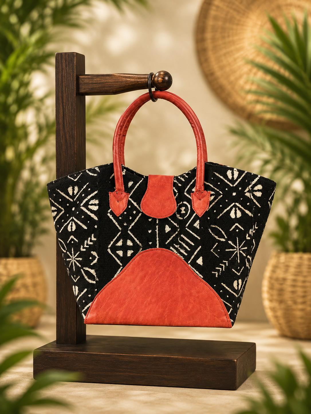 Mudcloth Leather Handbag