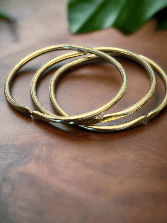 African Brass Bangles - Hammered & Plain Styles | Set of 1 or 3 - ONYX MODE