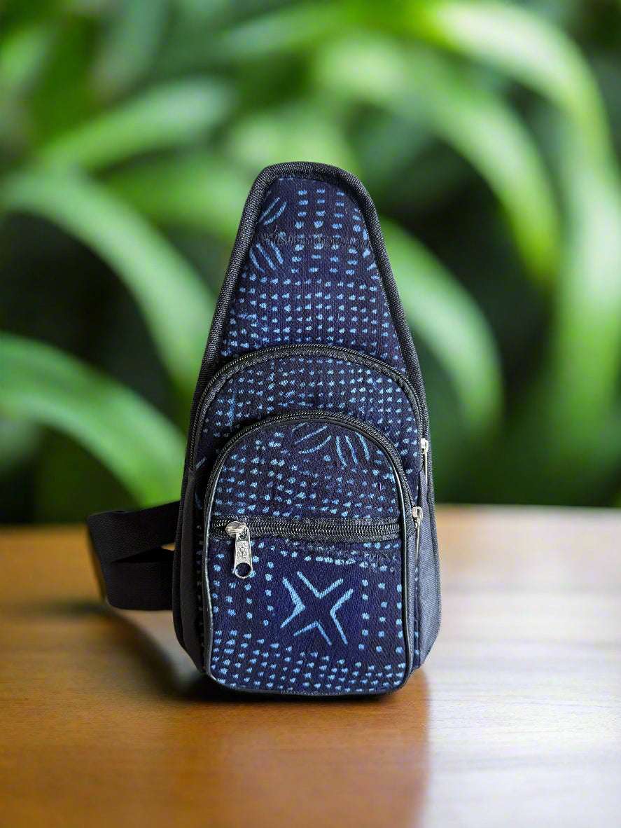 African Mud Cloth Crossbody Bag – Unisex Sling Bag | Adjustable Shoulder Chest Bag - ONYX MODE