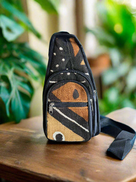 African Mud Cloth Crossbody Bag – Unisex Sling Bag | Adjustable Shoulder Chest Bag - ONYX MODE