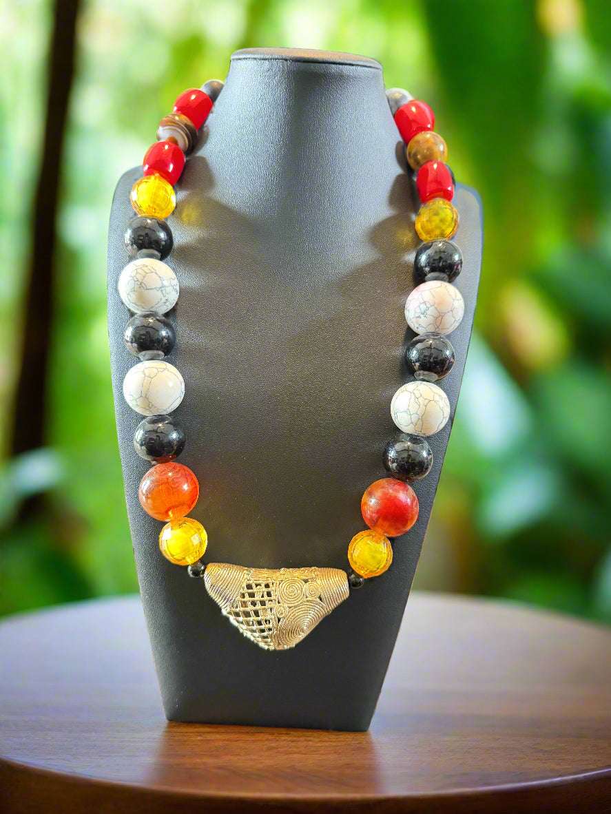Brass & Beaded Pendant Necklaces – Handmade in Ghana | African Statement Jewelry - ONYX MODE