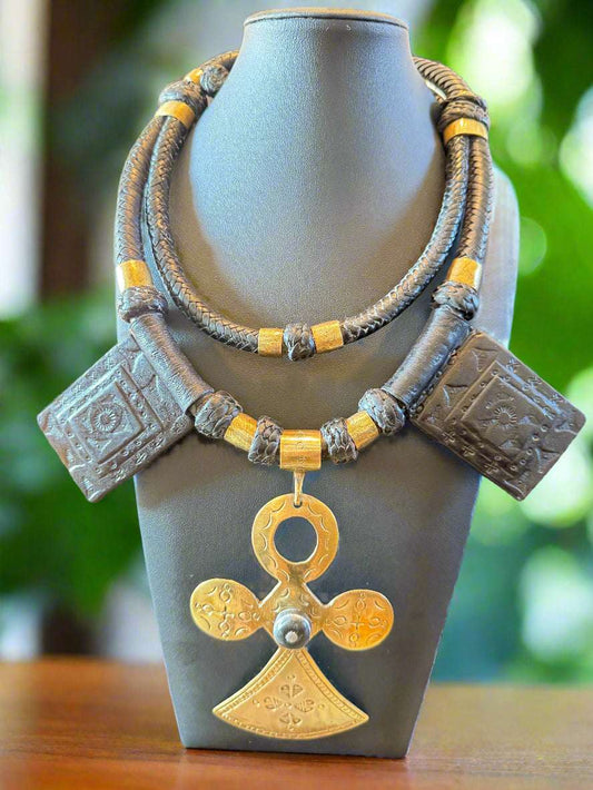 Heritage Pendant Necklace Collection – Oversized Brass & Silver Pewter Designs on Genuine Leather - ONYX MODE