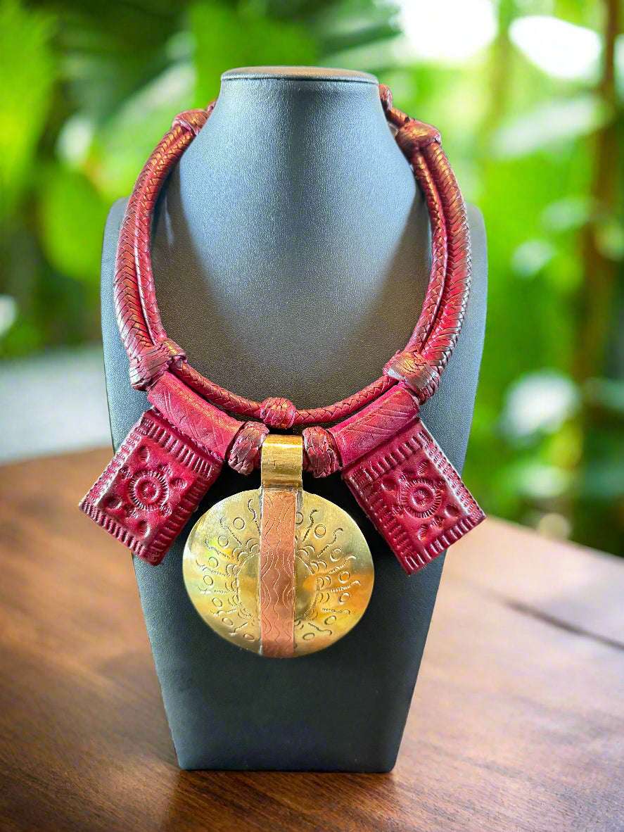 Heritage Pendant Necklace Collection – Oversized Brass & Silver Pewter Designs on Genuine Leather - ONYX MODE