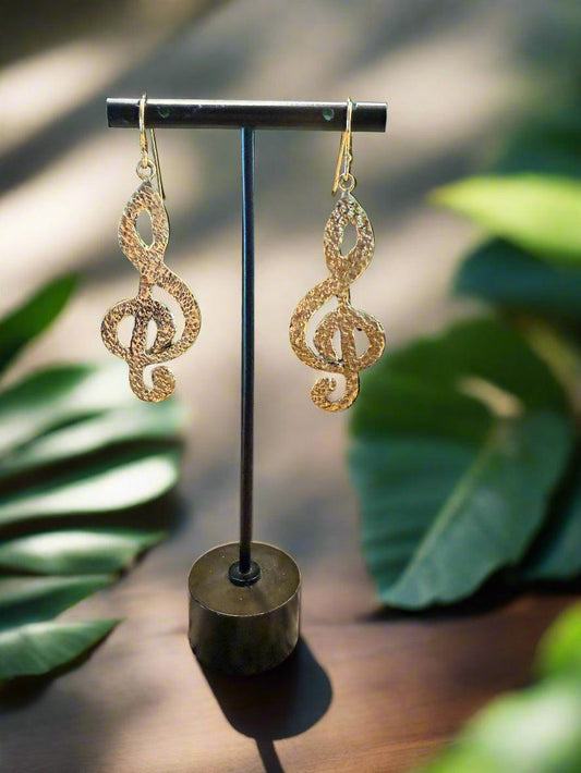 Melody Brass Earrings – Treble Clef Musical Jewelry - ONYX MODE