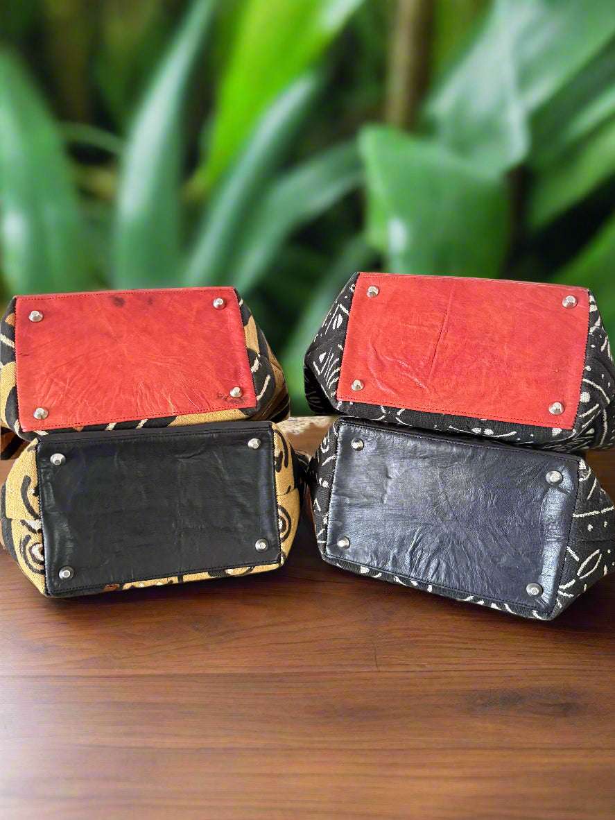 Mudcloth & Leather Handbag – Handmade in Ghana, African Bògòlanfini Purse - ONYX MODE