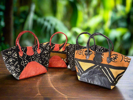 Mudcloth & Leather Handbag – Handmade in Ghana, African Bògòlanfini Purse - ONYX MODE