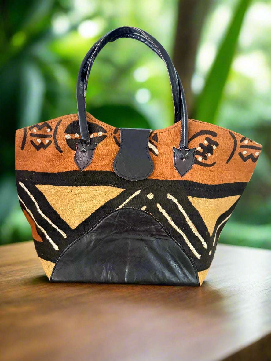 Mudcloth & Leather Handbag – Handmade in Ghana, African Bògòlanfini Purse - ONYX MODE