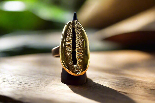 Oversized Cowrie Shell Brass Ring - Abundance & Feminine Power - ONYX MODE