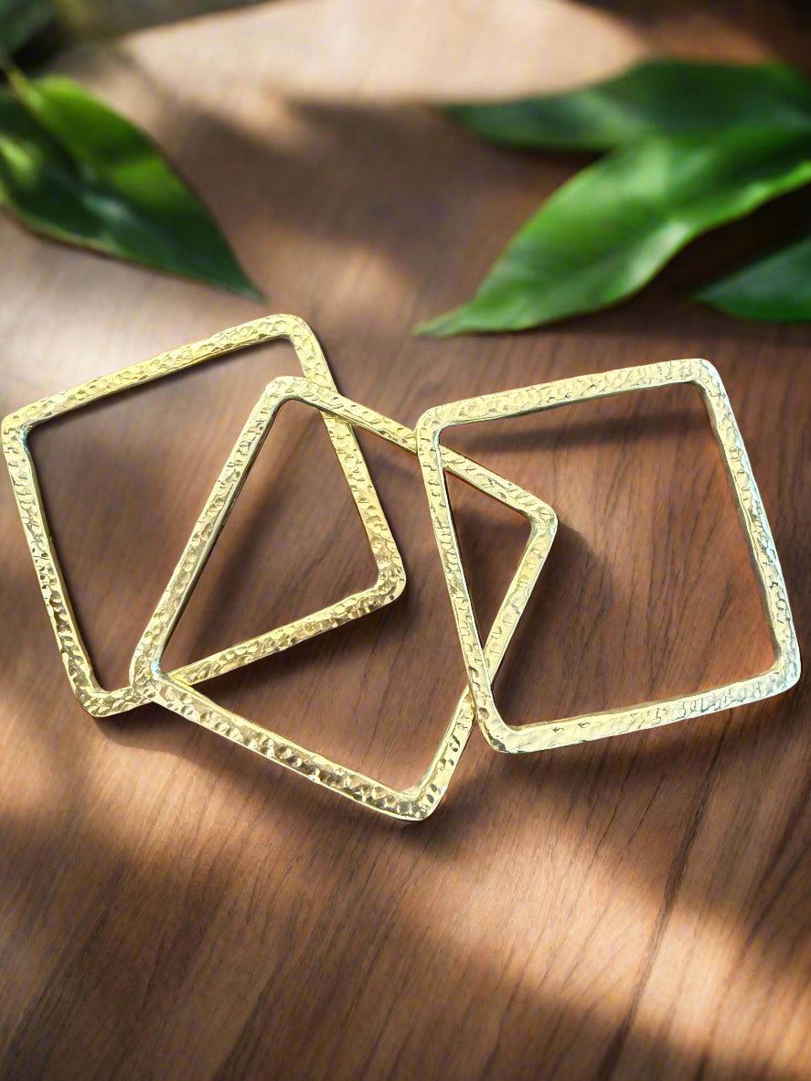 Regal Squares – Handcrafted Square Brass Bracelet (Hammered or Plain) 2 Sizes - ONYX MODE