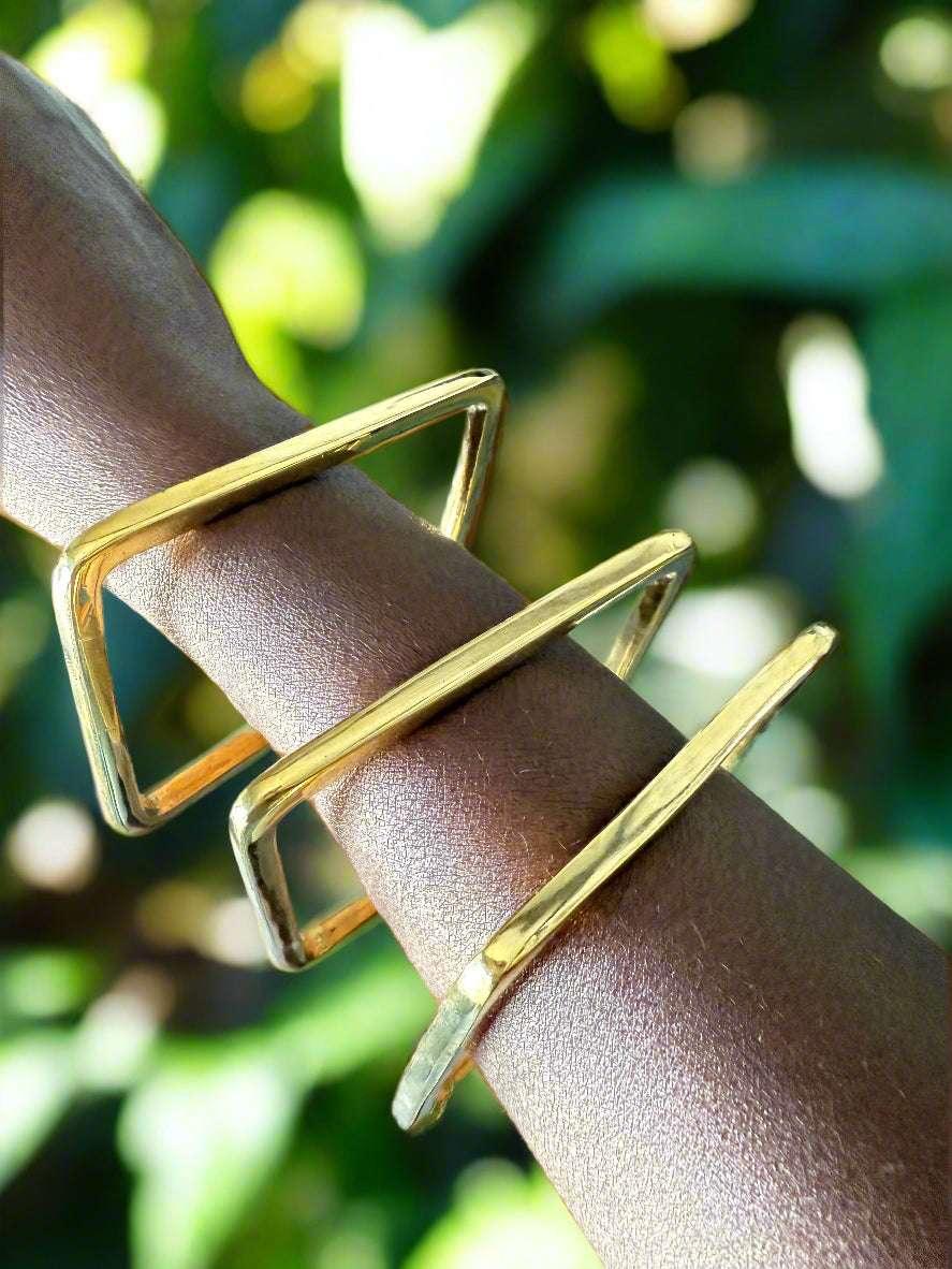 Regal Squares – Handcrafted Square Brass Bracelet (Hammered or Plain) 2 Sizes - ONYX MODE