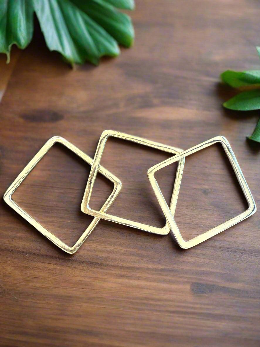 Regal Squares – Handcrafted Square Brass Bracelet (Hammered or Plain) 2 Sizes - ONYX MODE