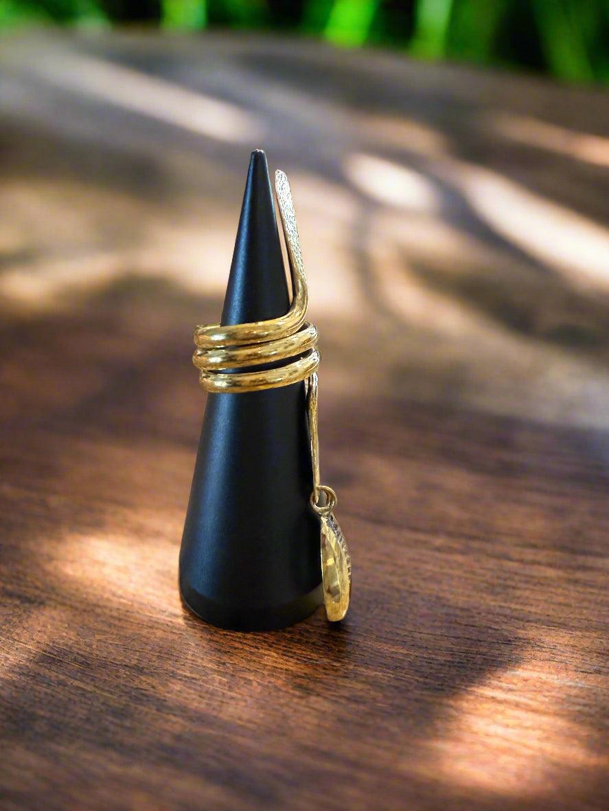 Spiral Cowrie Shell Brass Ring – Adjustable Handcrafted Statement Jewelry - ONYX MODE