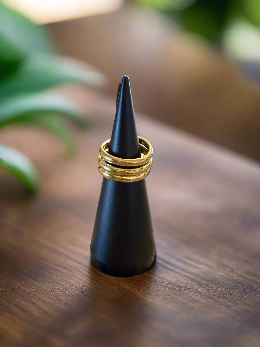 Spiral Cowrie Shell Brass Ring – Adjustable Handcrafted Statement Jewelry - ONYX MODE