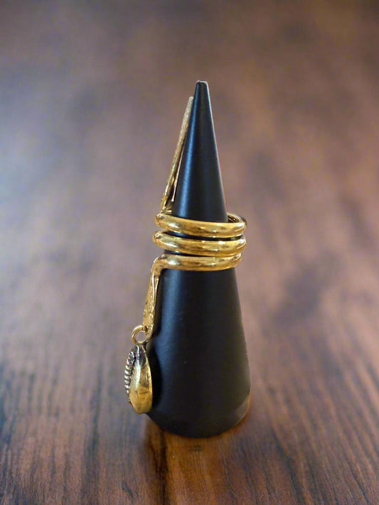 Spiral Cowrie Shell Brass Ring – Adjustable Handcrafted Statement Jewelry - ONYX MODE